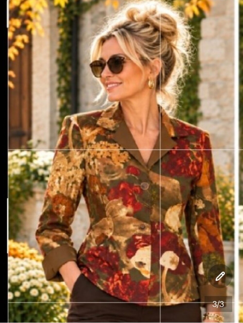 Vintage Linda Allard Ellen Tracy Fall Floral Wool Trim Blazer Jacket Size 16